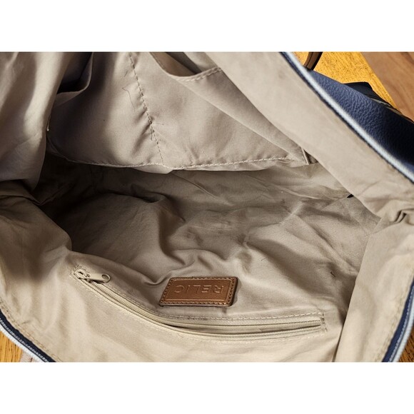 Relic by Fossil Oh Happy Day Tote Bag Navy Blue Striped Faux Leather Boho Purse - Picture 10 of 11